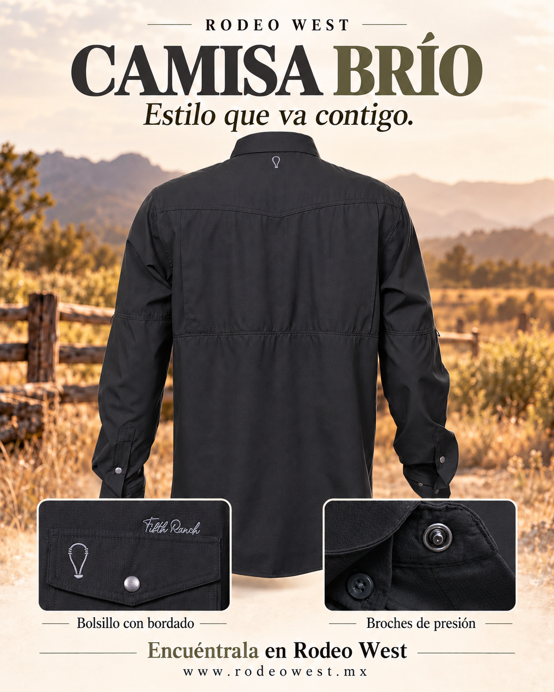 Camisa Brío Negro de espalda